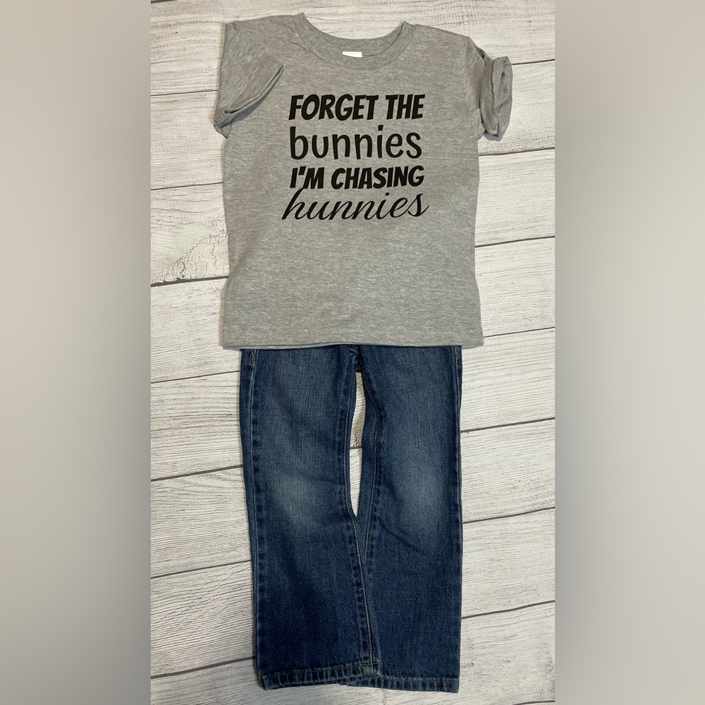 Forget the bunnies, I’m chasing hunnies kids Easter shirt.